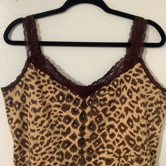Vintage Y2K Tan Cheetah Animal Print McBling Bohemian Boho Lace Camisole L - Picture 2 of 9